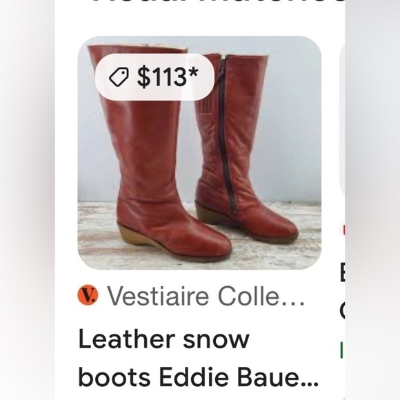 Eddie Bauer Vintage leather shearling winter tall boots wedge heel Sz 9 Rust - Picture 14 of 17